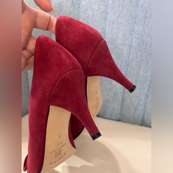❌SOLD❌PREVATA Shoes High Heel Suede Patent Leather 🎀 Bow Red Shoes Size 7.5 B - Picture 9 of 10